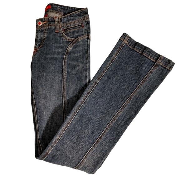 Blue Asphalt Juniors Jewel Button Lowrise Bootcut Jeans - Picture 1 of 8